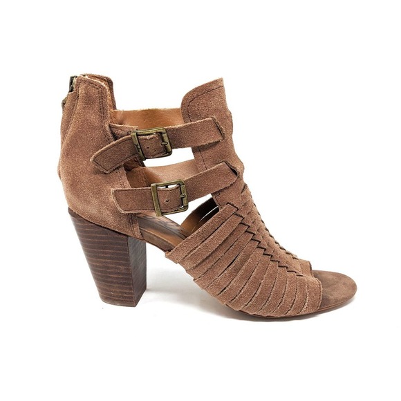 Zodiac Womens 10 Cassie Leather Sandals Brown Tan Woven Open Toe Block Heel Zip - Picture 2 of 9